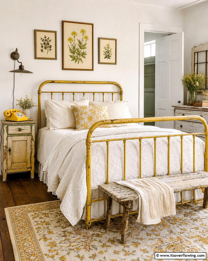 Vintage Yellow Touches - 30 Yellow Bedroom Ideas to Brighten Your Sleep Space