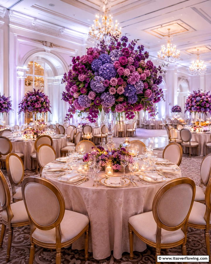 Violet Floral Centerpieces - 30 Purple Wedding Theme Ideas for Regal Celebrations