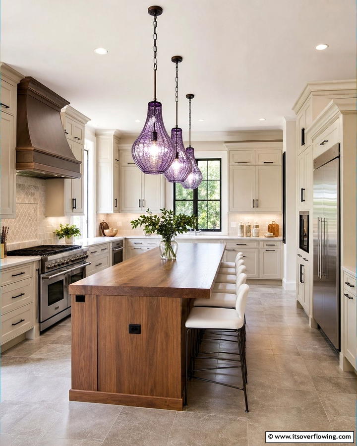 Violet Pendant Lights - 25 Purple Kitchen Ideas for a Bold and Stylish Look