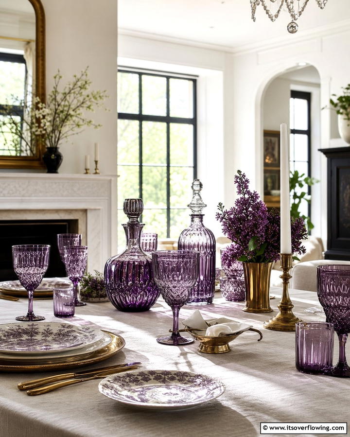Violet Tinted Glassware - 25 Purple Dining Room Ideas for a Luxurious Ambiance