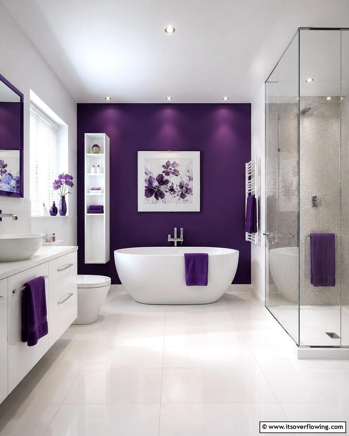 Violet and White Contrast Theme - 25 Purple Bathroom Ideas for a Bold and Beautiful Space