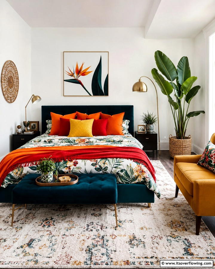 Vivid Color Accents - 30 Jungle-Themed Bedroom Ideas- Wild & Whimsical Decor