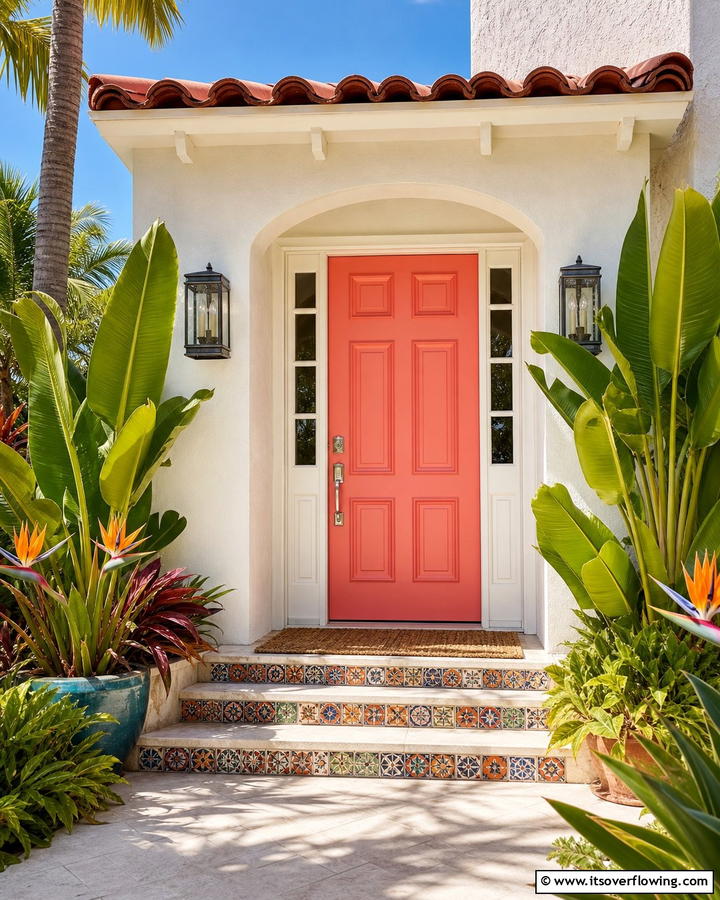 Vivid Coral Energy - 21 Front Door Color Ideas to Boost Your Home’s Curb Appeal