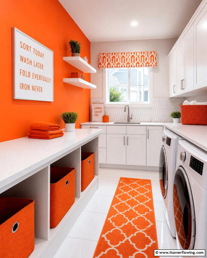 Vivid Orange Pop - 30 Laundry Room Paint Ideas to Brighten Chore Time