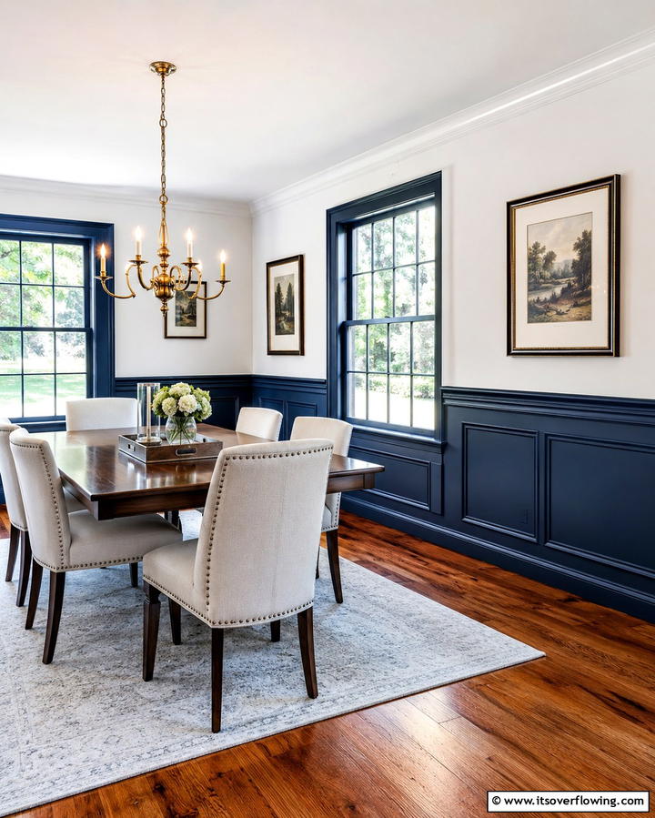 Wainscoting with Contrasting Colors - 25 Dining Room Wall Paneling Ideas for Elegance