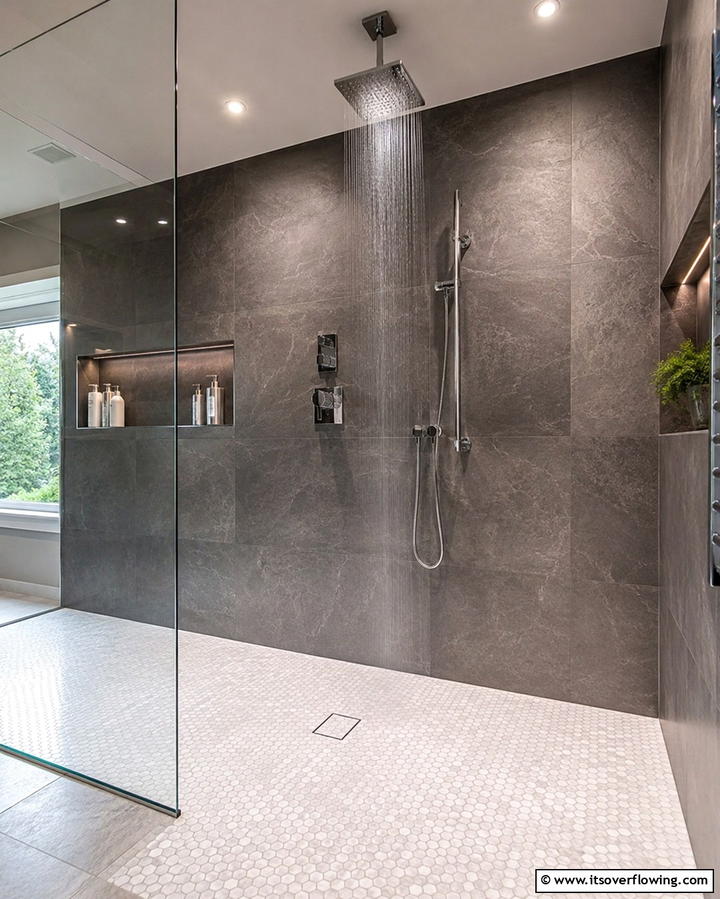 Walk In Shower Retreat - 30 Grey and White Bathroom Ideas for Modern Serenity