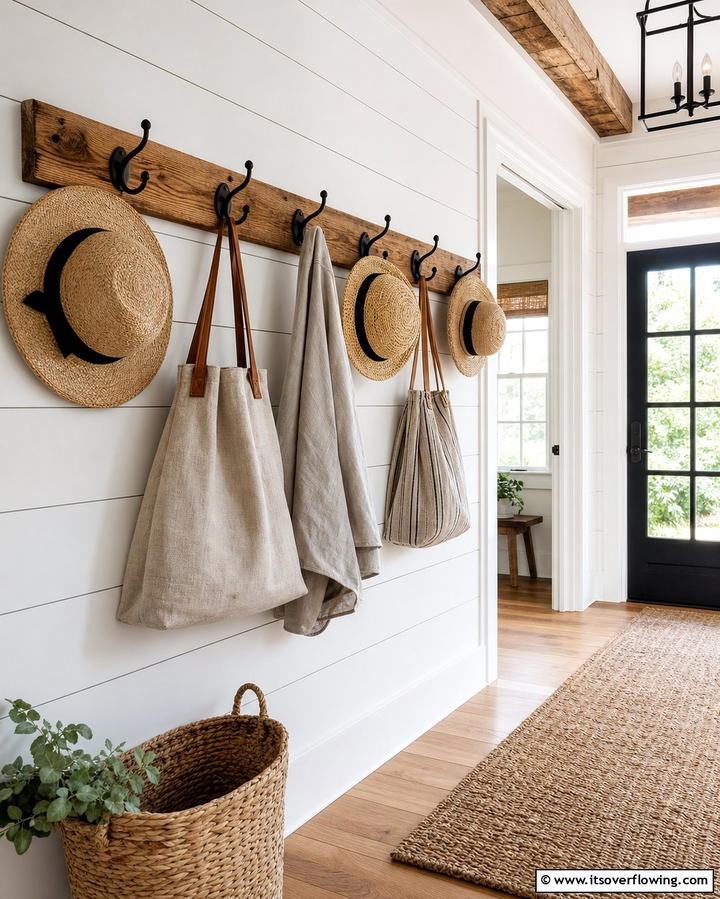 Wall Hooks and Peg Rails - 25 Farmhouse Entryway Ideas for a Warm and Welcoming First Impression