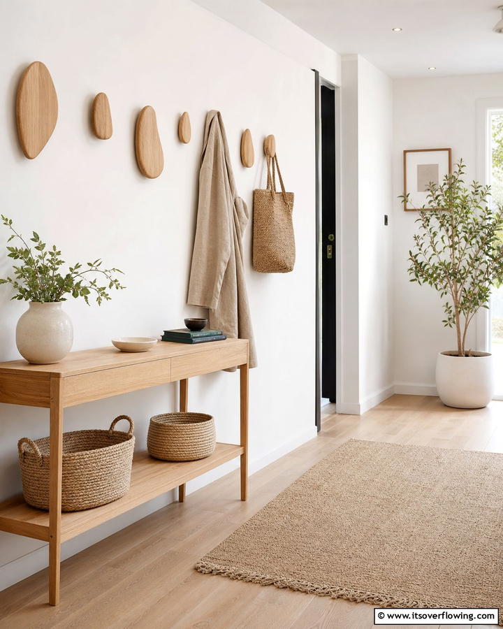 Wall Hooks in Natural Wood - 20 Scandinavian Entryway Ideas for a Minimalist Look