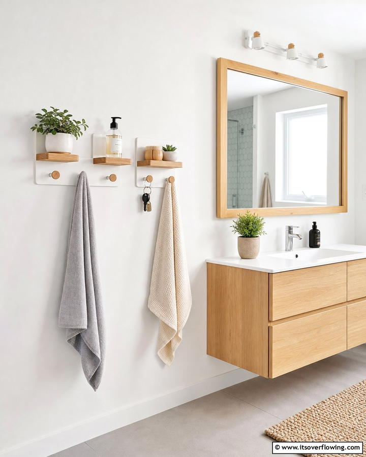 Wall Hooks with Storage - 20 Bathroom Wall Storage Ideas for Organization