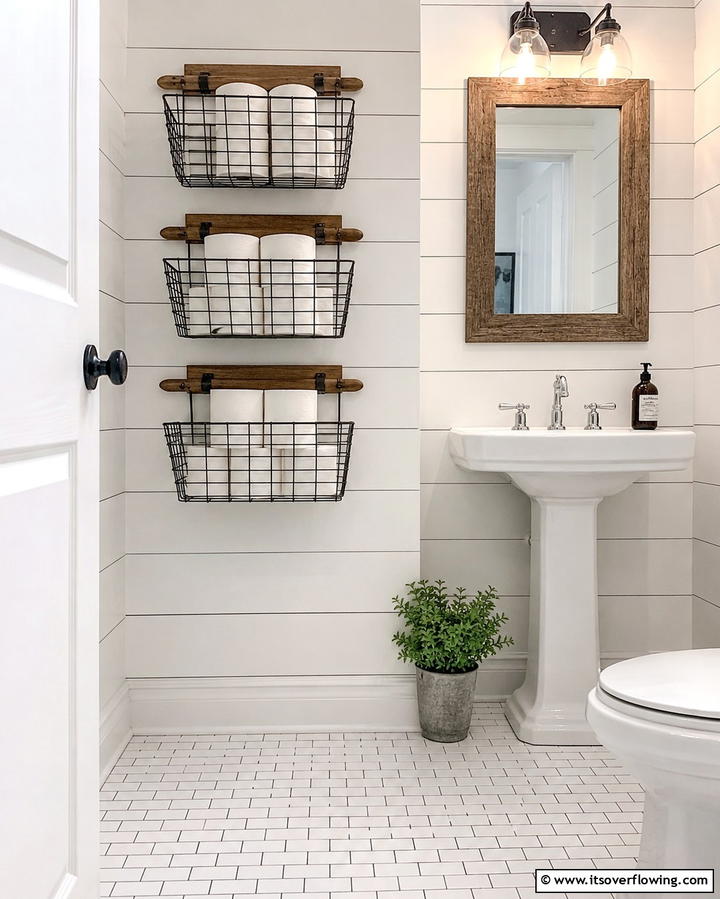 Wall Mounted Baskets - 20 Toilet Paper Storage Ideas for Organized Bathrooms