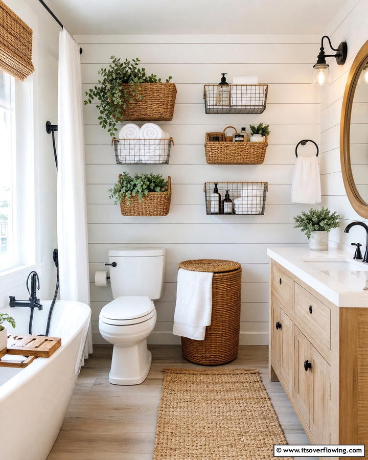 Wall Mounted Baskets - 21 Clever Bathroom Storage Ideas to Maximize Space and Style
