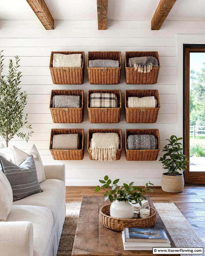 Wall Mounted Baskets - 25 Creative Blanket Storage Ideas for Cozy Homes