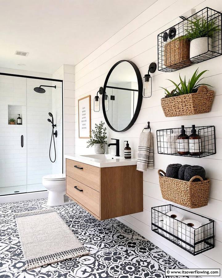 Wall Mounted Baskets Modern Flair - 21 Bathroom Organization Ideas for a Clutter-Free Morning Routine