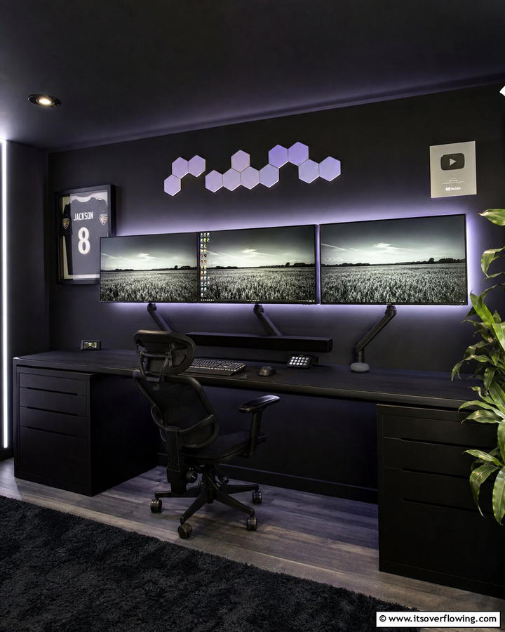 Wall Mounted Black Monitor Setup - 25 Sleek Black Gaming Room Ideas for Gamers