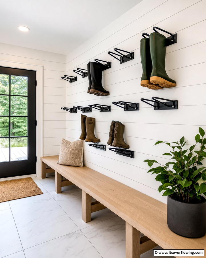 Wall Mounted Boot Hooks for Easy Access - 25 Creative Boot Storage Ideas for Organized Homes