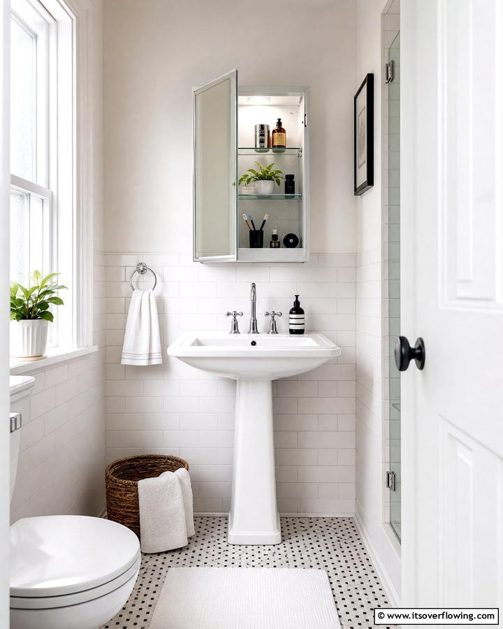 Wall Mounted Cabinets Above - 20 Pedestal Sink Storage Ideas for Organized Bathrooms