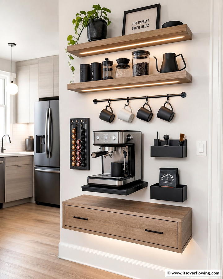 Wall Mounted Coffee Station - 21 Functional Coffee Station Ideas for Kitchen or Office