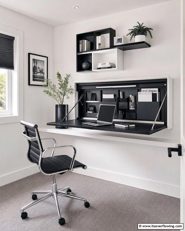 Wall Mounted Desk Solution - 21 Small Home Office Ideas for Productive Workspaces