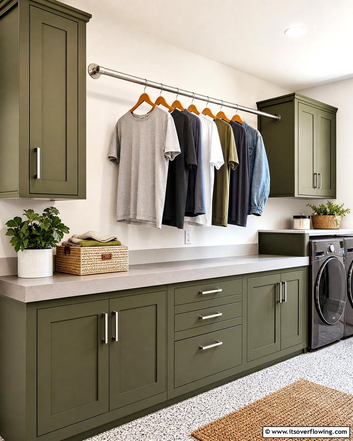 Wall Mounted Drying Rods - 25 Functional Garage Laundry Room Combo Ideas