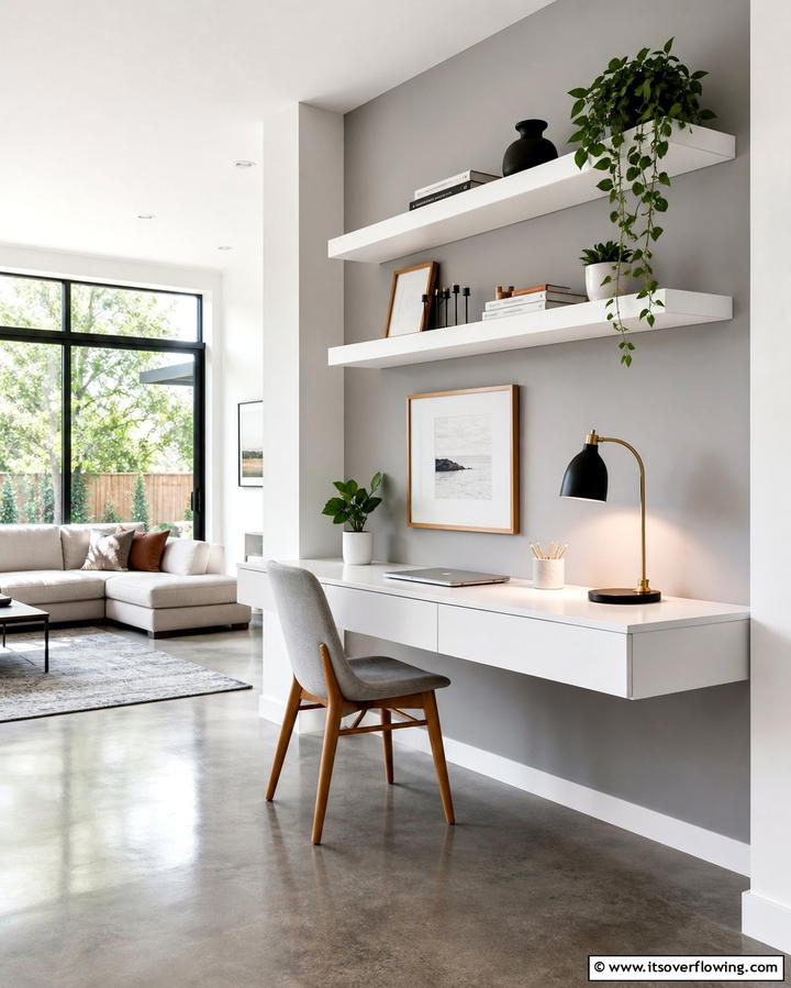 Wall Mounted Floating Desk - 25 Desk in Living Room Ideas for Functional Spaces