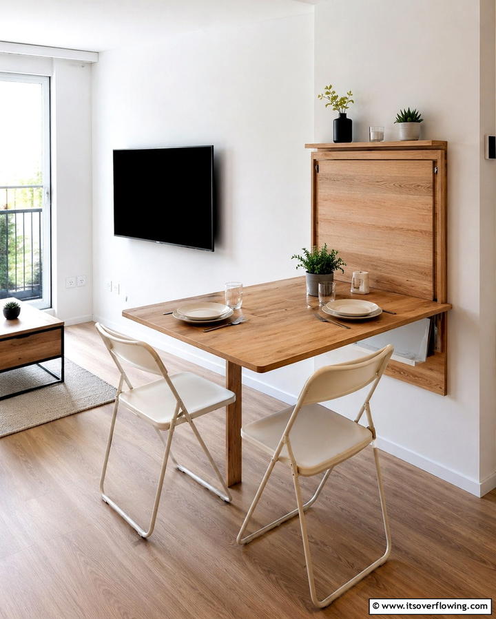 Wall Mounted Foldable Dining Table - 20 Small Living Room Ideas With TV and Dining Table