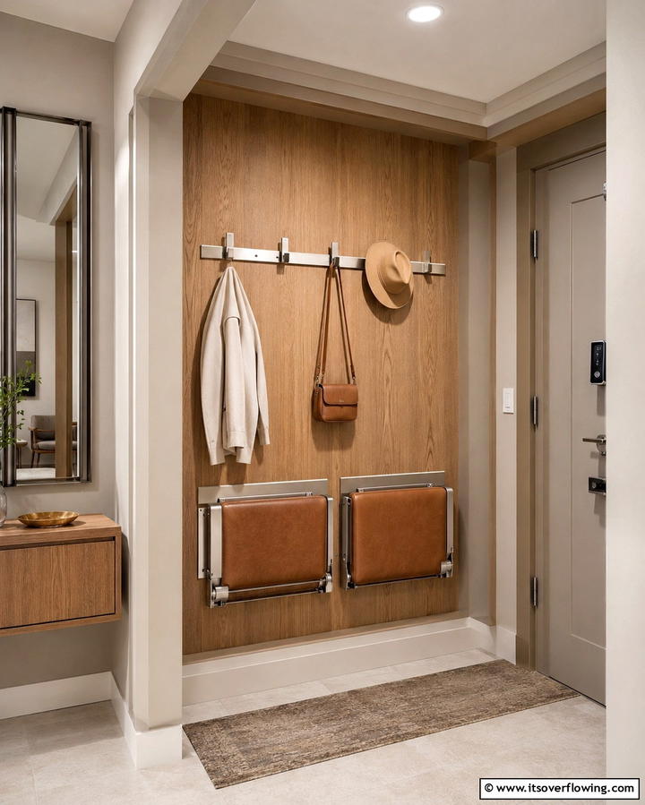 Wall Mounted Folding Seats - 25 Small Mudroom Ideas to Organize Your Entryway
