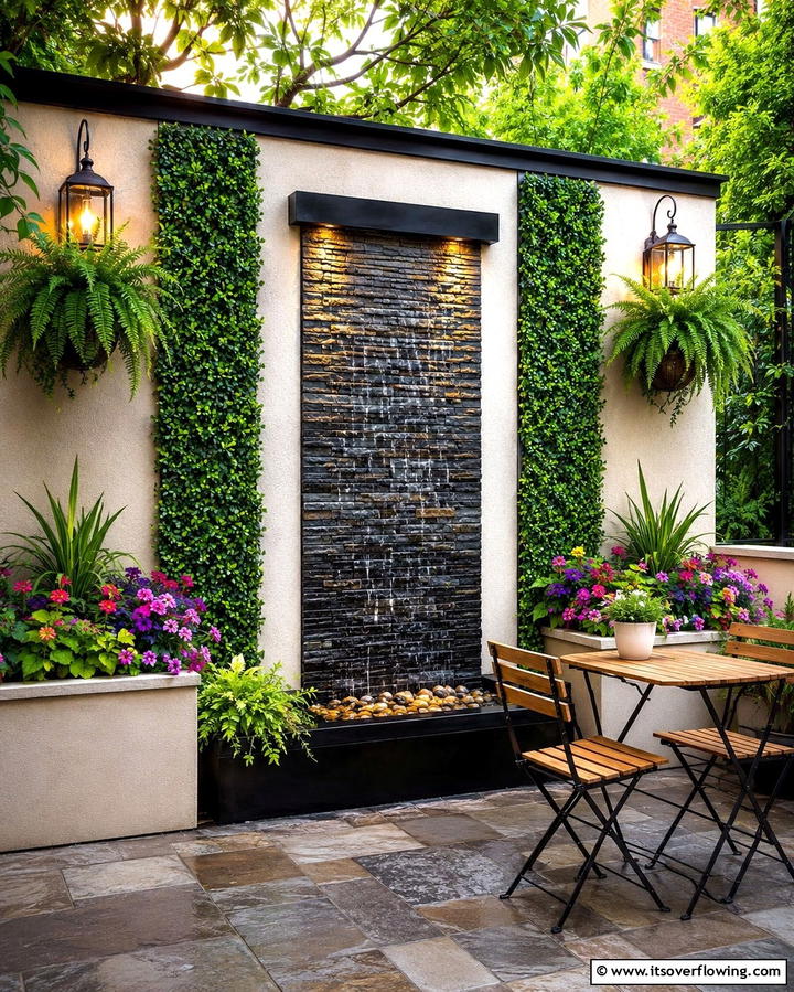 Wall Mounted Fountain for Space Saving - 25 Backyard Fountain Ideas for a Serene Outdoor Space
