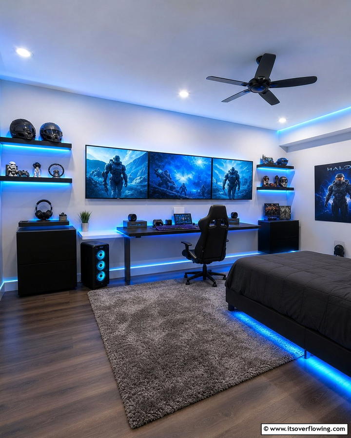 Wall Mounted Gaming Monitors - 25 Boys Gaming Bedroom Ideas for the Ultimate Gaming Setup
