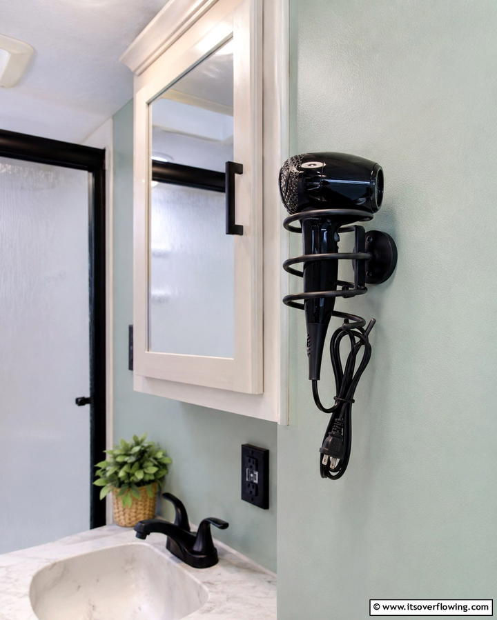 Wall Mounted Hair Dryer Holders - 25 Small RV Bathroom Ideas for Compact Spaces