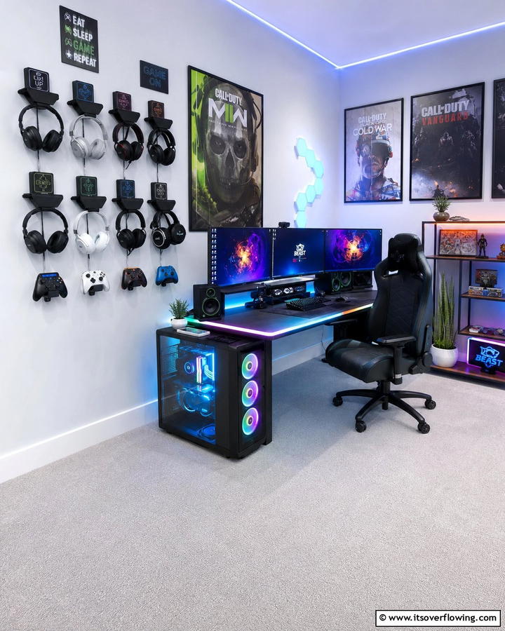 Wall Mounted Headset Holders - 25 Boys Gaming Bedroom Ideas for the Ultimate Gaming Setup