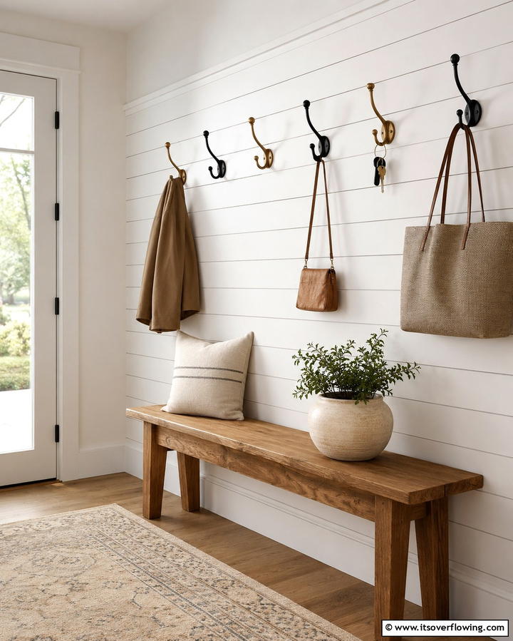 Wall Mounted Hooks for Quick Organization - 25 Entryway Storage Ideas for Organized Homes