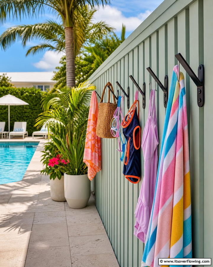 Wall Mounted Hooks - 20 Pool Storage Ideas to Keep Your Backyard Tidy