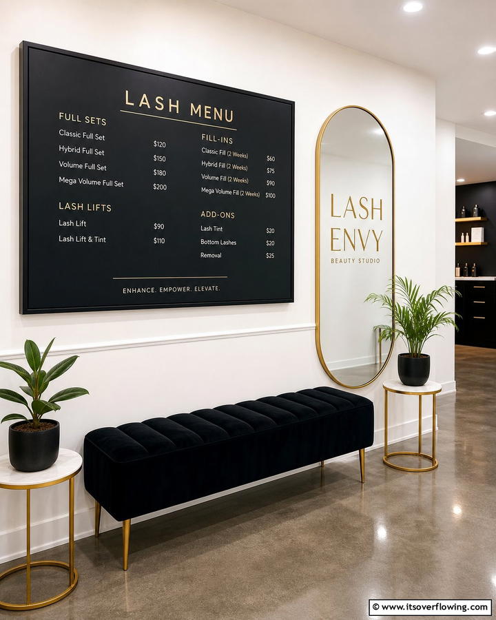 Wall Mounted Lash Menu - 20 Lash Room Ideas for a Stunning Beauty Space