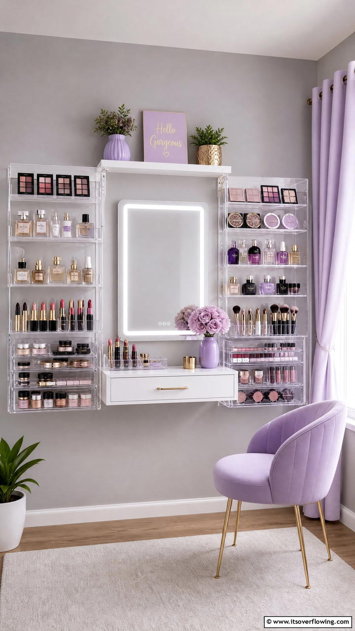 Wall Mounted Makeup Organizer - 25 Stunning Makeup Room Ideas for Every Style