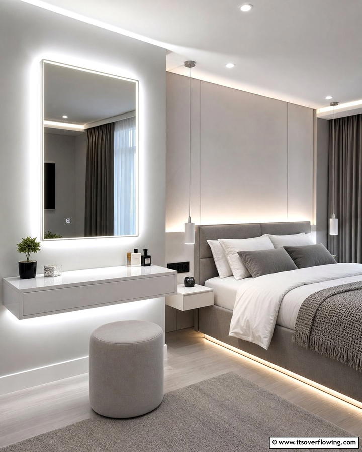 Wall Mounted Mirror with Lighting for Convenience - 20 Bedroom Mirror Ideas to Reflect Your Style