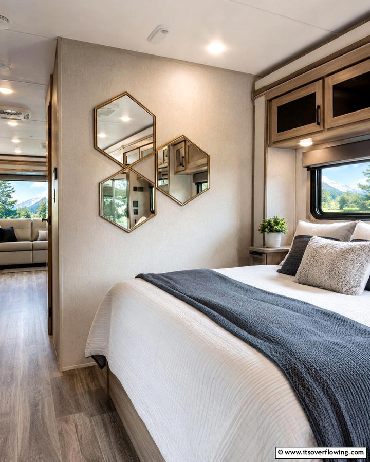 Wall Mounted Mirrors - 25 RV Bedroom Ideas to Maximize Comfort on the Road