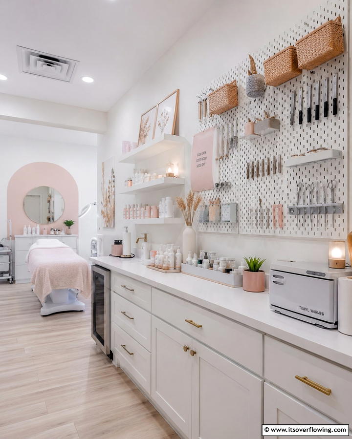 Wall Mounted Organizers for Space Efficiency - 25 Esthetician Room Ideas for a Relaxing and Professional Space