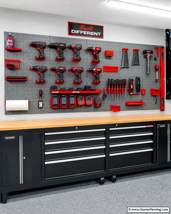 Wall Mounted Pegboard System - 25 Power Tool Storage Ideas for an Organized Workshop