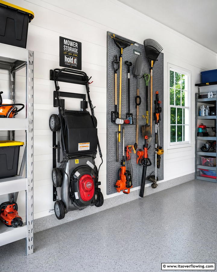 Wall Mounted Racks - 20 Smart Lawn Mower Storage Ideas for Your Garden