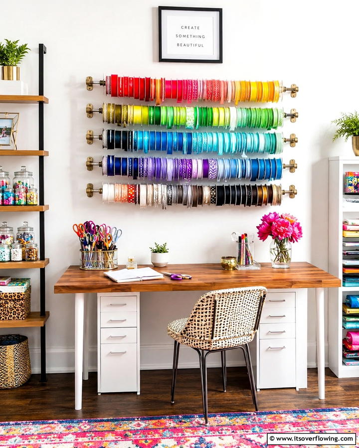 Wall Mounted Ribbon Holder - 25 Craft Room Organization Ideas for Creative Spaces
