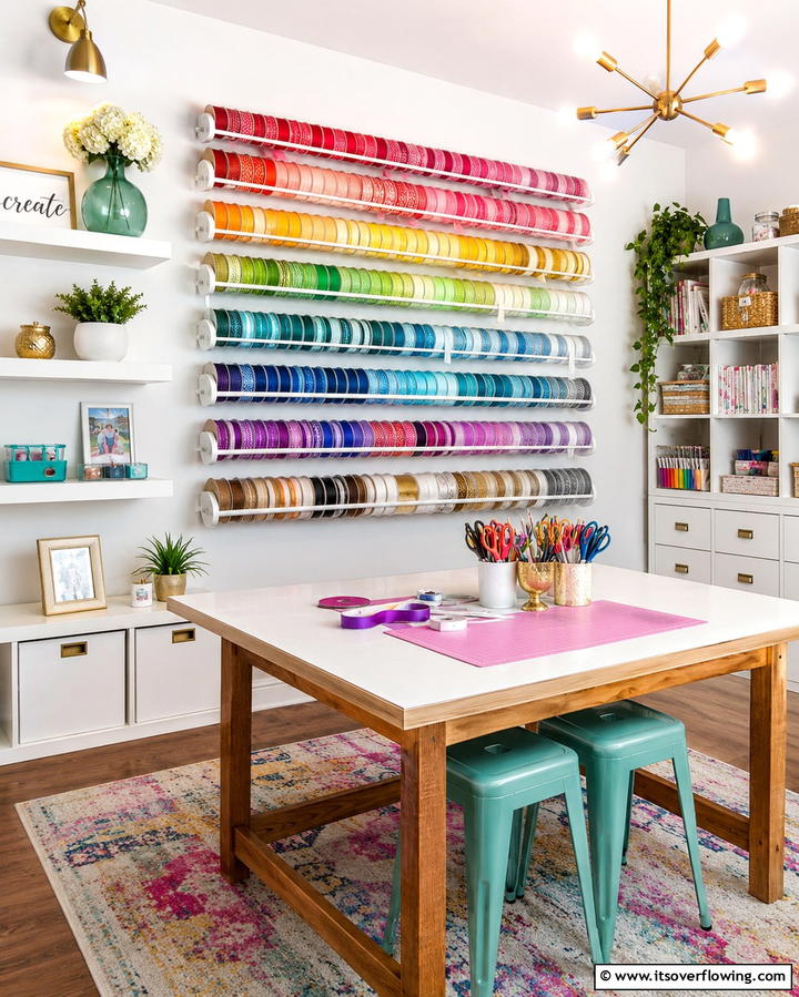 Wall Mounted Ribbon Racks - 25 Craft Room Organization Ideas for Creative Spaces
