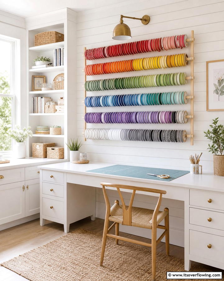 Wall Mounted Ribbon Racks - 20 Ribbon Storage Ideas- Organize Your Craft Supplies