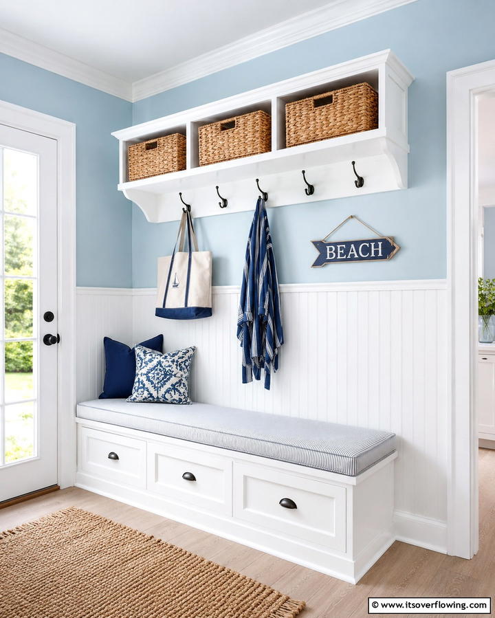 Wall Mounted Shelf and Basket Combo - 30 Mudroom Storage Ideas for a Clutter-Free Entryway