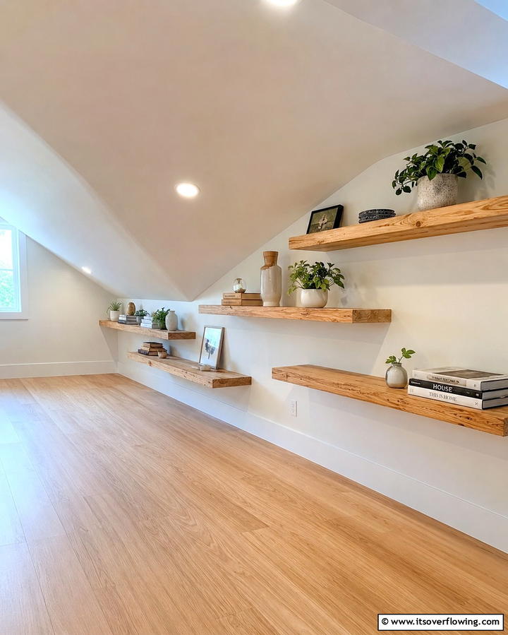 Wall Mounted Shelves - 25 Low Ceiling Small Attic Room Ideas for Cozy Living