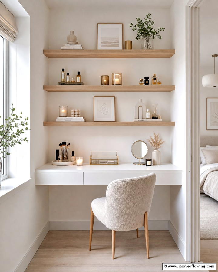 Wall Mounted Shelves for Additional Storage - 25 Vanity Organization Ideas for a Clutter-Free Space