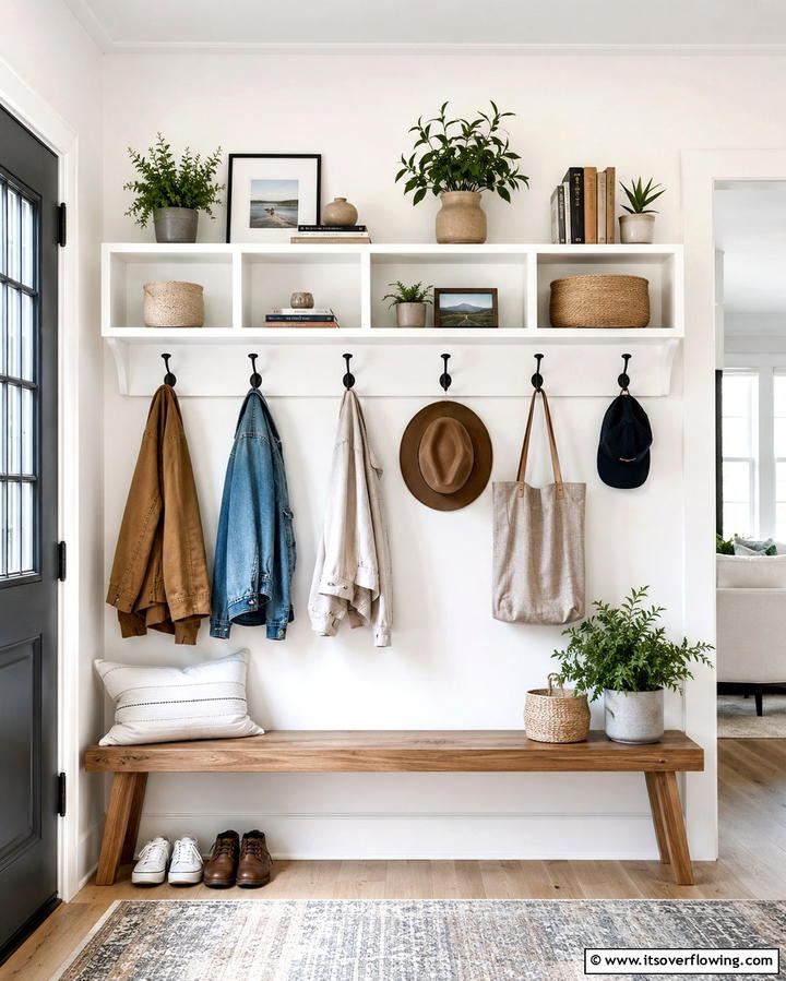 Wall Mounted Shelving Units with Hooks - 25 Entryway Storage Ideas for Organized Homes