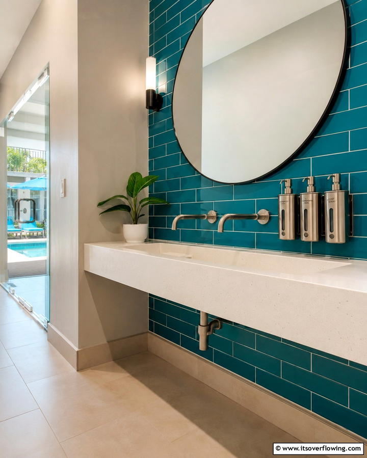 Wall Mounted Soap Dispensers - 25 Pool Bathroom Ideas for a Refreshing Swim Experience
