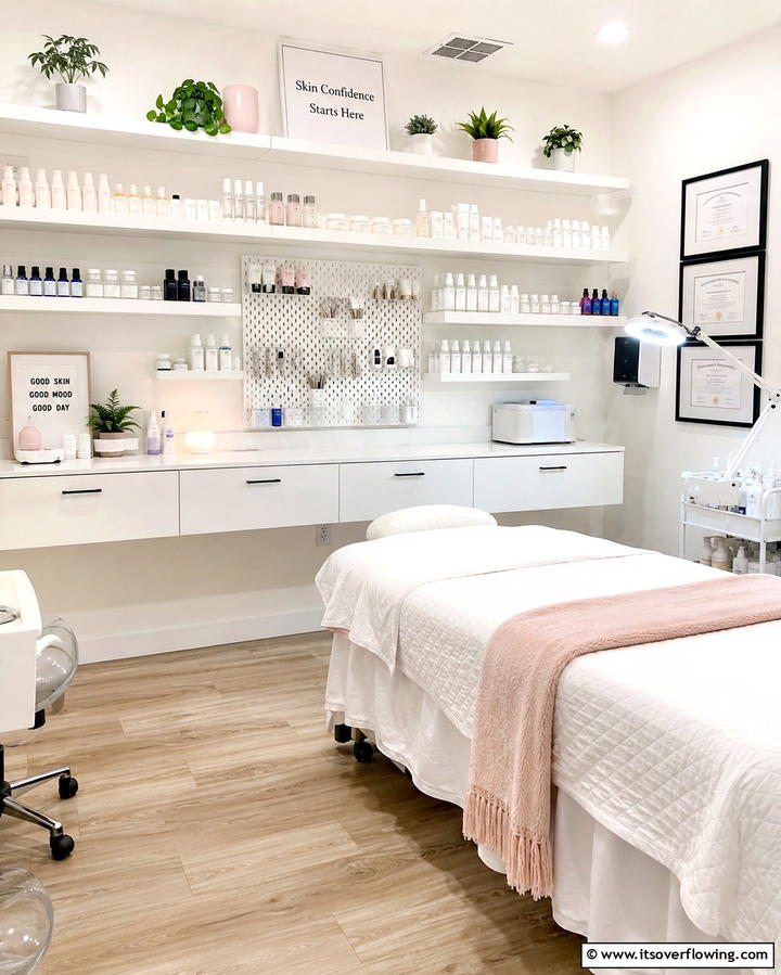 Wall Mounted Storage Solutions - 25 Esthetician Room Ideas for a Relaxing and Professional Space
