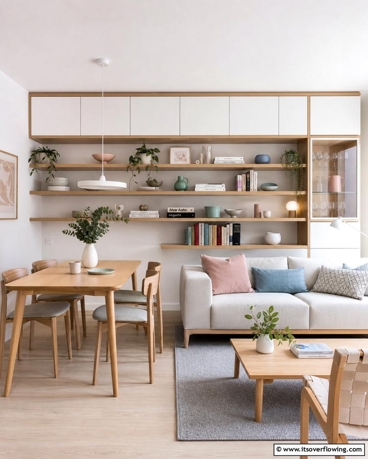 Wall Mounted Storage Solutions - 25 Living Room Dining Room Combo Ideas for Open Spaces
