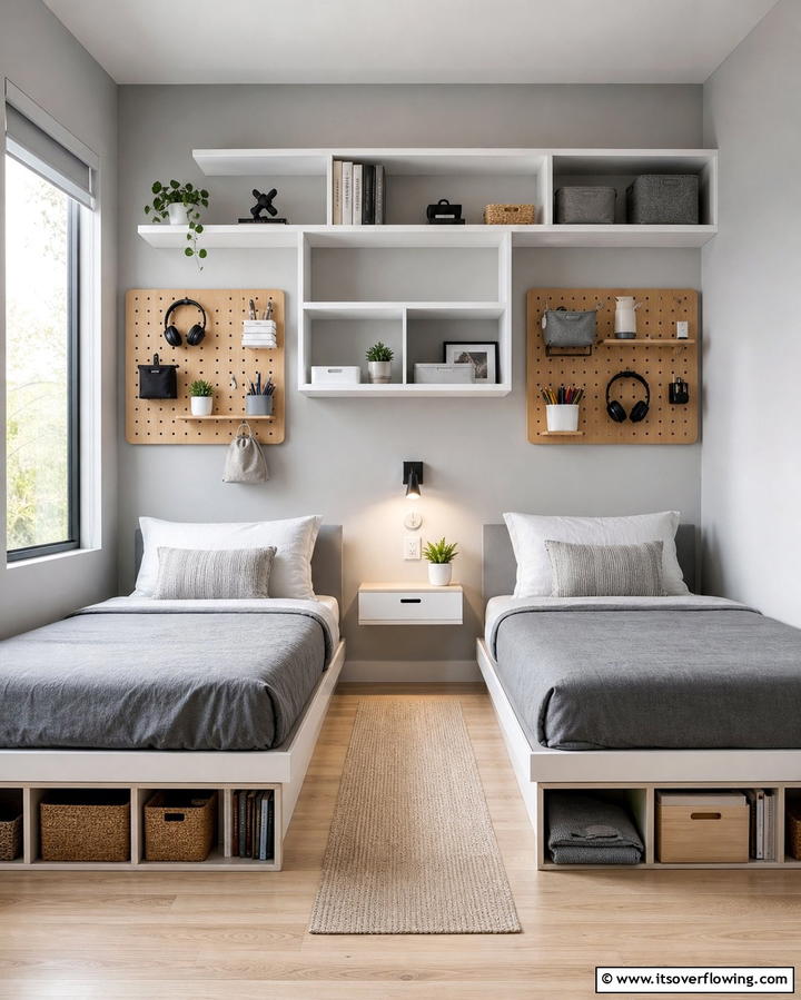 Wall Mounted Storage Solutions - 25 Twin Bedroom Ideas for Shared Spaces